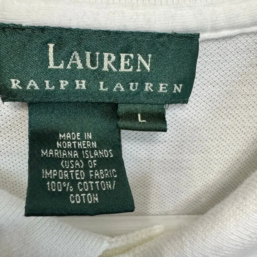 Lauren Ralph Lauren Women's L Polo Shirt Dress White Cotton Preppy Casual - Picture 7 of 8